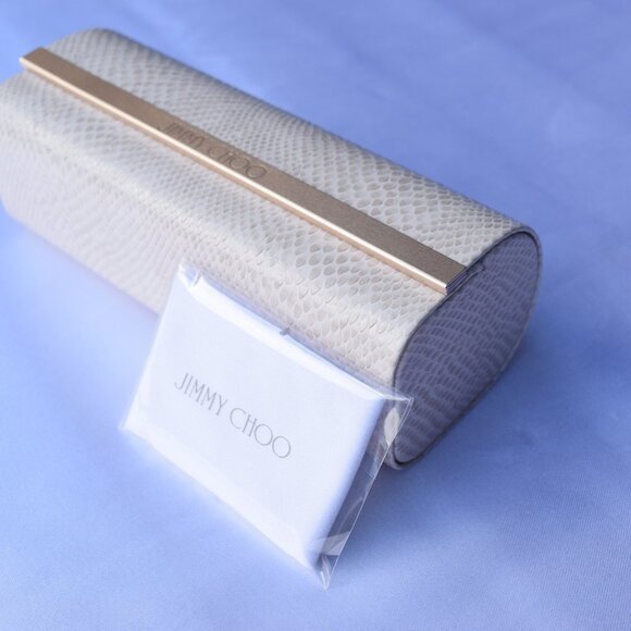 Jimmy Choo Sunglasses Case,Snake-Texture Leather Magnetic,Gold Trim,White Cloth - Picture 2 of 13